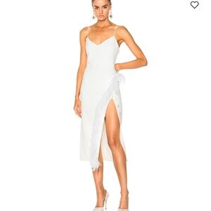 NWT David Koma Feather Trim Cocktail midi dress white UK10 US6, $1650 Retail